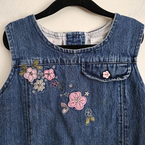 VTG b.t. kids Girls 6X Denim Dress Sleeveless Floral Embroidery Jean Jumper Bows - Picture 9 of 9